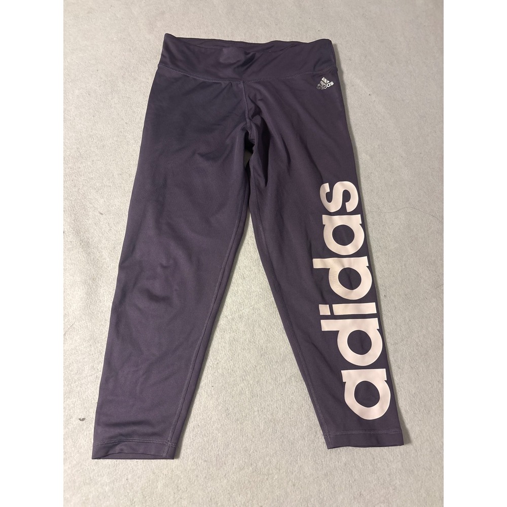 Adidas‎ Girls Athletic Leggings Purple CLIMALITE Logo Size M